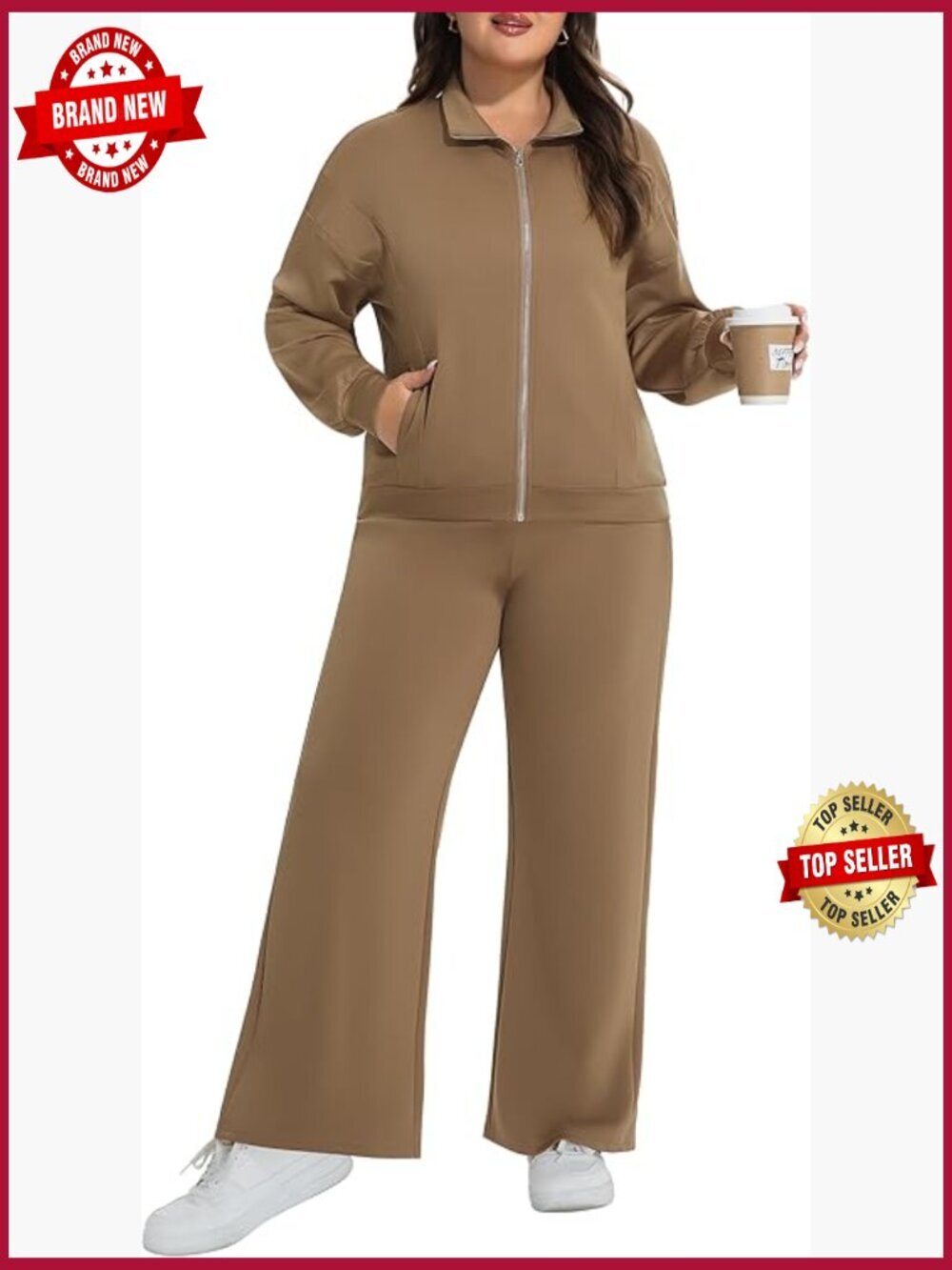 Plus Size 2 Piece Sweatsuit Zip Up Hoodie Wide Leg Pants Lounge Set Tracksuit